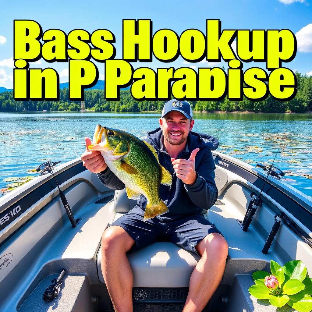 The text "Bass Hookup in Paradise" is displayed in vibrant colors, such as bright greens and blues that evoke a refreshing, outdoor vibe