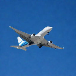 A sleek and modern airline jet soaring high in a clear blue sky