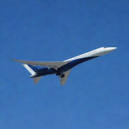 A sleek and modern airline jet soaring high in a clear blue sky