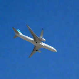 A sleek and modern airline jet soaring high in a clear blue sky