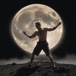 A furious man channeling such raw power that he is destructing the moon.