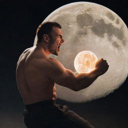 A furious man channeling such raw power that he is destructing the moon.