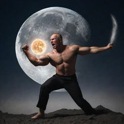 A furious man channeling such raw power that he is destructing the moon.