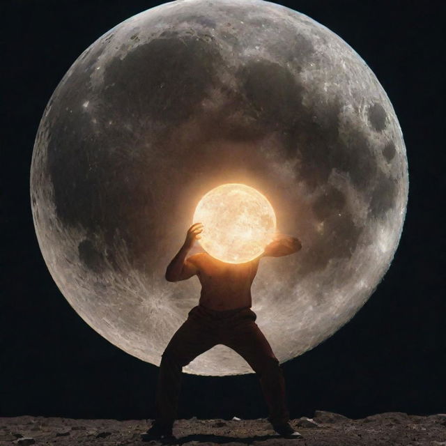 A furious man channeling such raw power that he is destructing the moon.