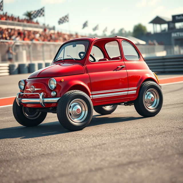 A classic Fiat 500 transformed into a gokart, featuring a compact and sporty design