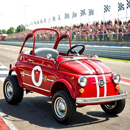 A classic Fiat 500 transformed into a gokart, featuring a compact and sporty design