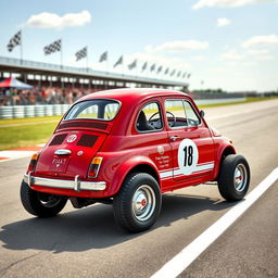 A classic Fiat 500 transformed into a gokart, featuring a compact and sporty design