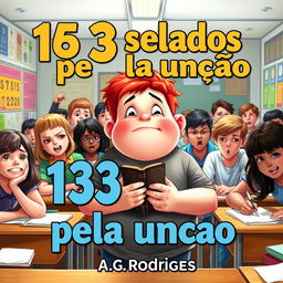 A vibrant classroom scene featuring a plump, red-haired teenage boy at the center, holding a Bible