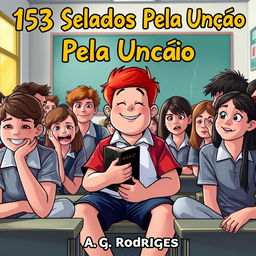 A vibrant classroom scene featuring a chubby teenage boy with bright red hair sitting at the center, holding a Bible