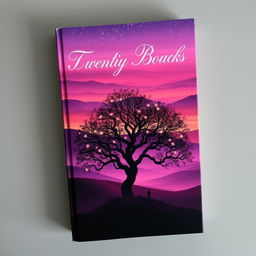 A striking book cover featuring an ethereal landscape, with rolling hills bathed in twilight hues of purple and orange