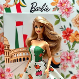 A charming Barbie doll themed with Italian fashion, featuring elegant attire inspired by classic Italian designers