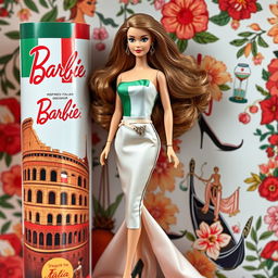 A charming Barbie doll themed with Italian fashion, featuring elegant attire inspired by classic Italian designers