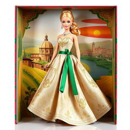 A glamorous Barbie doll showcasing Italian style, dressed in an elegant outfit inspired by classic Italian fashion