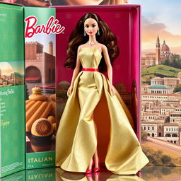 A glamorous Barbie doll showcasing Italian style, dressed in an elegant outfit inspired by classic Italian fashion