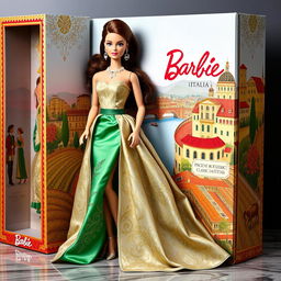 A glamorous Barbie doll showcasing Italian style, dressed in an elegant outfit inspired by classic Italian fashion