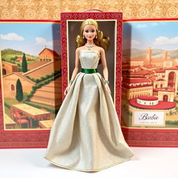 A glamorous Barbie doll showcasing Italian style, dressed in an elegant outfit inspired by classic Italian fashion