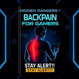 An ebook cover design for 'Hidden Dangers of Backpain for Gamers: Stay Alert!!!'