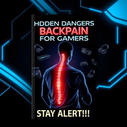 An ebook cover design for 'Hidden Dangers of Backpain for Gamers: Stay Alert!!!'