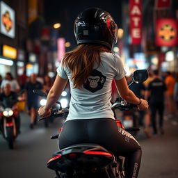 A beautiful motorcycle rider girl with delicate skin and intricate details, riding on her racing motorcycle with her hands confidently gripping the handlebars