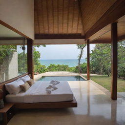 A small modern beach house radiating Thai vibes, with its traditional Thai architecture blended with modern elements, offering views of the stunning Andaman Sea.