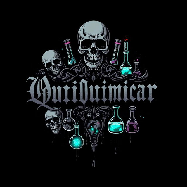 A dark and edgy t-shirt design for a chemistry-themed group named 'Bora Quimicar', featuring gothic and ominous elements