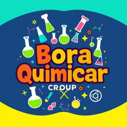 A vibrant and engaging t-shirt design for a chemistry group named 'Bora Quimicar'