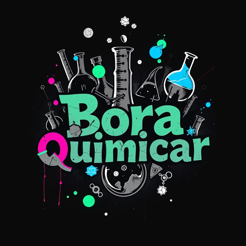 A neo-dadaist inspired t-shirt design for a chemistry group named 'Bora Quimicar'