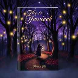 A captivating book cover design featuring a mystical forest at twilight, illuminated by soft, glowing fairy lights hanging from the ancient trees