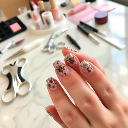 A beautifully designed manicure showcasing intricate nail art