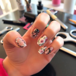 A beautifully designed manicure showcasing intricate nail art