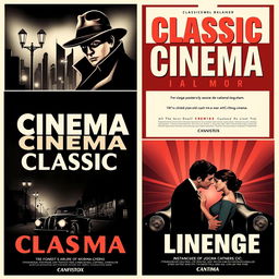 A set of classic cinema-themed posters that capture the essence of vintage filmmaking