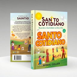 A book cover design for a Catholic youth book titled 'Santo Cotidiano: Buscando a Santidade no Dia a Dia'