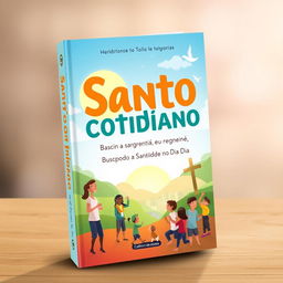 A book cover design for a Catholic youth book titled 'Santo Cotidiano: Buscando a Santidade no Dia a Dia'