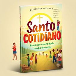 A book cover design for a Catholic youth book titled 'Santo Cotidiano: Buscando a Santidade no Dia a Dia'