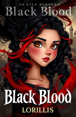 A fantasy book cover titled 'Black Blood', featuring a girl with magical powers depicted as swirling black and red smoke around her