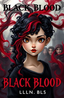 A fantasy book cover titled 'Black Blood', featuring a girl with magical powers depicted as swirling black and red smoke around her