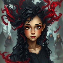 A realistic fantasy book cover titled 'Black Blood', featuring a girl with magical powers represented as swirling black and red smoke around her