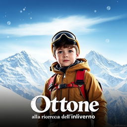 A movie cover for "Ottone alla ricerca dell'inverno" featuring a young boy equipped with mountain gear standing in front of a snow-capped mountain