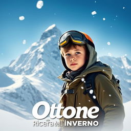 A movie cover for "Ottone alla ricerca dell'inverno" featuring a young boy equipped with mountain gear standing in front of a snow-capped mountain