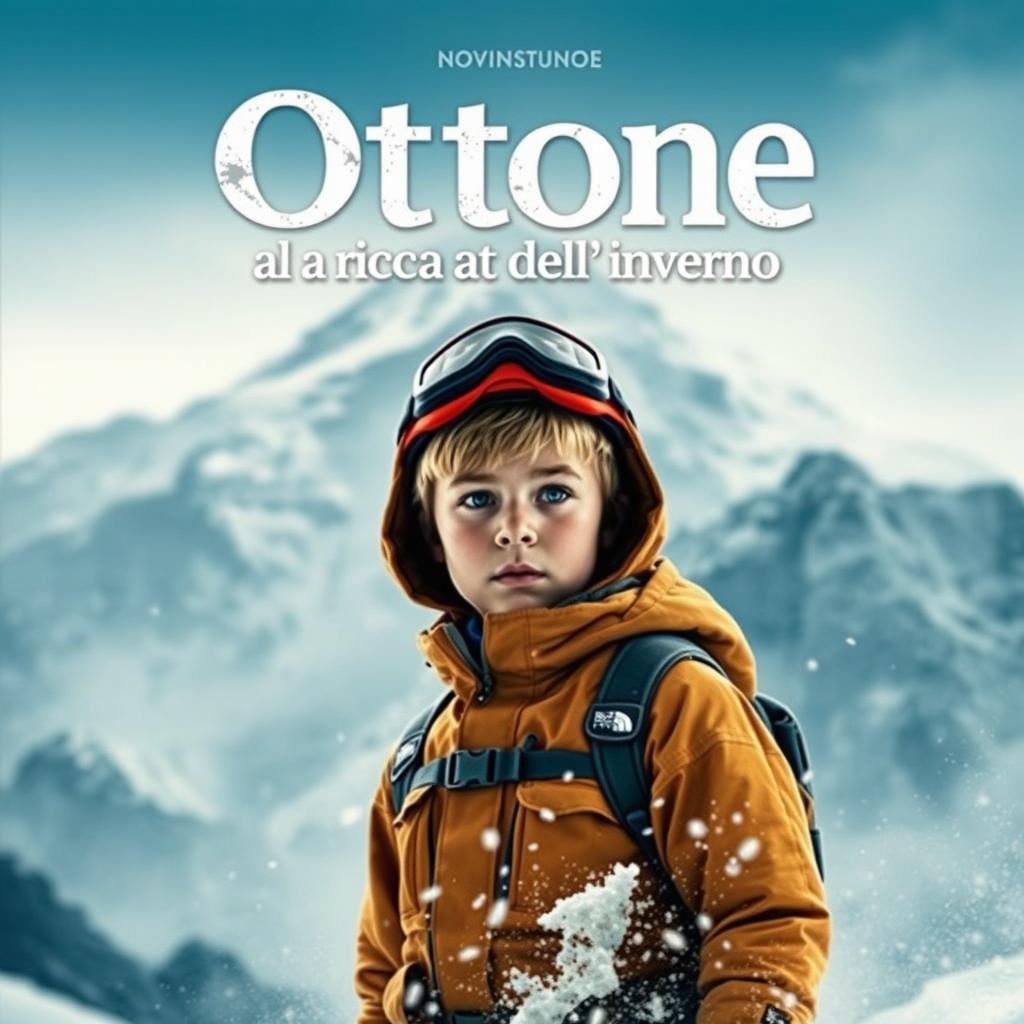 A movie cover for 'Ottone alla ricerca dell'inverno', featuring a young boy dressed in mountain gear, standing in front of a snow-capped mountain