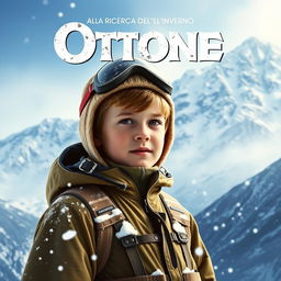 A movie cover for 'Ottone alla ricerca dell'inverno', featuring a young boy dressed in mountain gear, standing in front of a snow-capped mountain