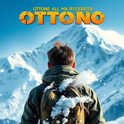 A movie cover for 'Ottone alla ricerca dell'inverno', featuring a teenager seen from behind, wearing mountain gear, standing in front of a snow-covered mountain