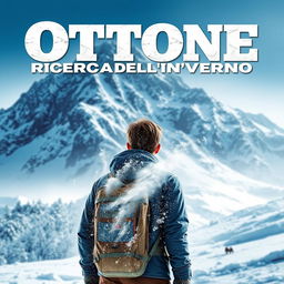 A movie cover for 'Ottone alla ricerca dell'inverno', featuring a teenager seen from behind, wearing mountain gear, standing in front of a snow-covered mountain