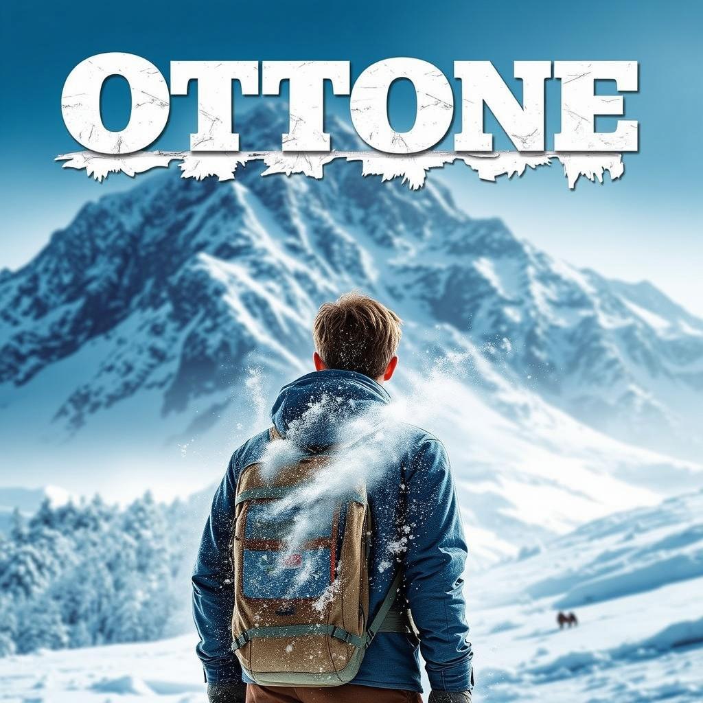 A movie cover for 'Ottone alla ricerca dell'inverno', featuring a boy in mountain gear, standing with his back to the viewer in front of a majestic snow-covered mountain