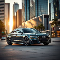 A sleek and stylish Audi A6 B7 parked in an urban setting, with its distinctive design featuring sharp lines and a polished exterior