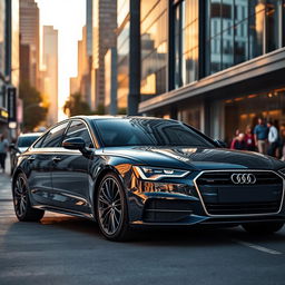 A sleek and stylish Audi A6 B7 parked in an urban setting, with its distinctive design featuring sharp lines and a polished exterior