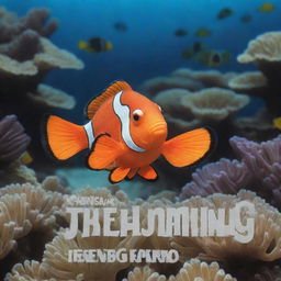 'Finding Nemo' into an oceanic underwater scene, with Nemo, the vibrant orange and black clownfish, swimming happily. Display the text 'Just Keep Swimming' in a stylish, friendly font either on or above Nemo.