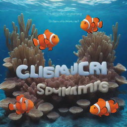 'Finding Nemo' into an oceanic underwater scene, with Nemo, the vibrant orange and black clownfish, swimming happily. Display the text 'Just Keep Swimming' in a stylish, friendly font either on or above Nemo.