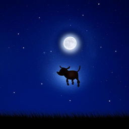 A charming scene of a jubilant cow jumping over a radiant full moon against a backdrop of a starry night sky.