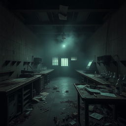 An abandoned terror laboratory, shrouded in darkness and filled with remnants of sinister experiments